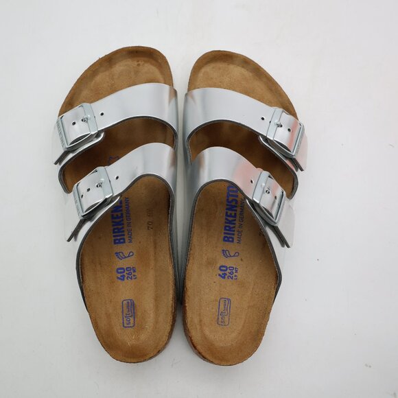 Birkenstock Arizona Women's EU 40 US 9 Soft Footbed Silver Leather - Picture 9 of 10